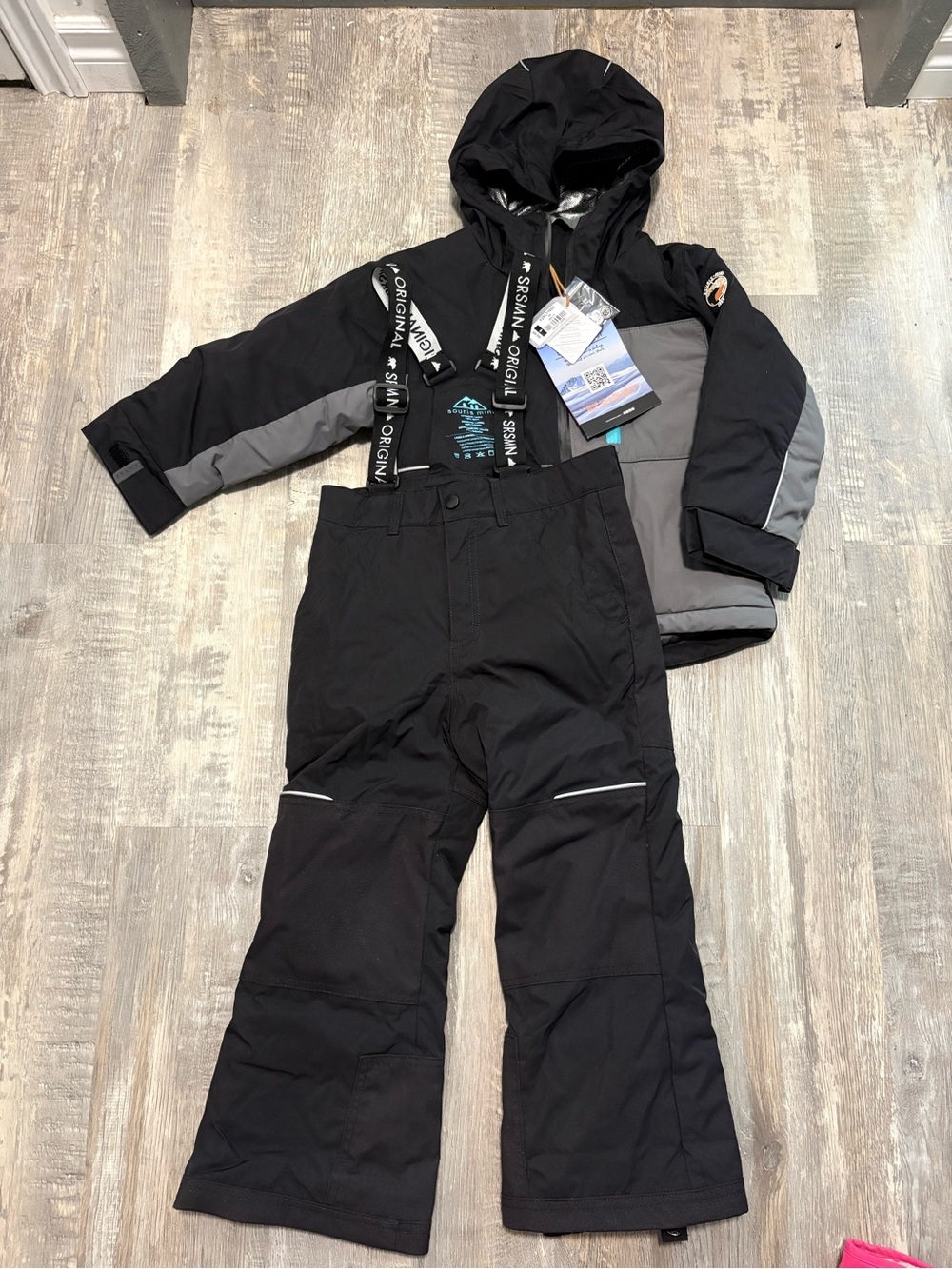 Kids Black and Gray Insulated Snow Jacket & Overalls Set